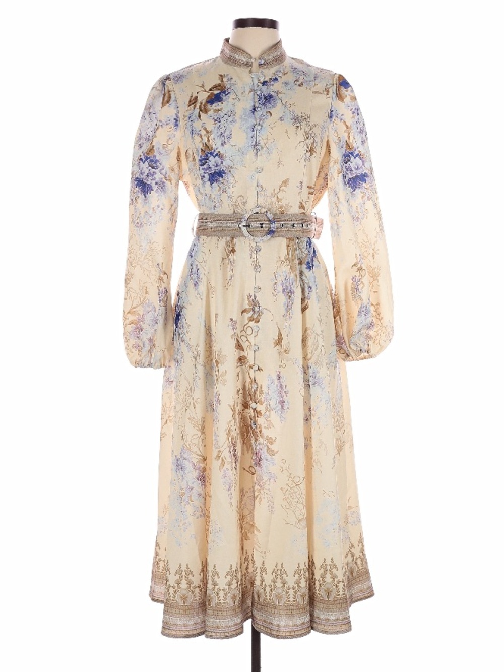 COMMENSE Cream Purple Floral Print Belted Maxi Dress - Picture 2 of 12